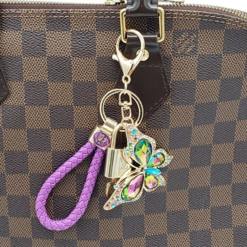 LV Authentic Gold Lock & Key 🔑 Luxury Bag Charm w/ Unbranded Butterfly Keychain